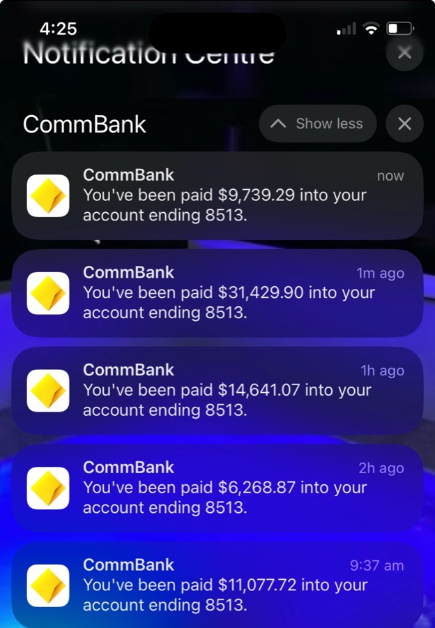 CommBank client payments, all real